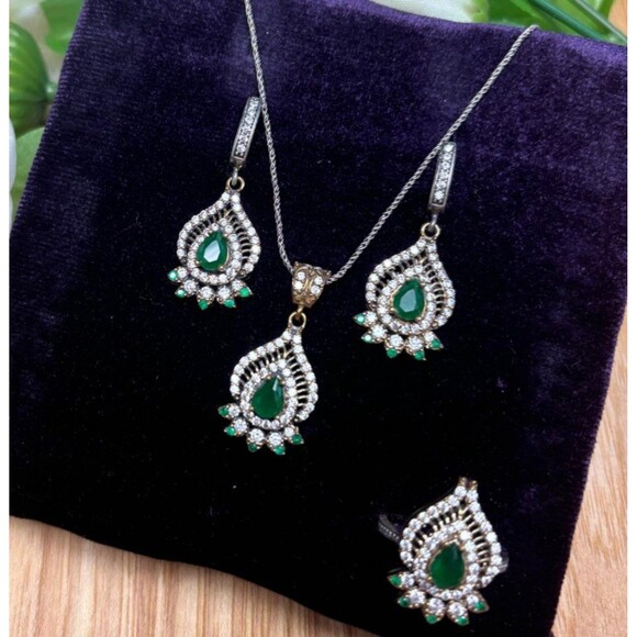 Handmade Jewelry - 925 Sterling Silver Turkish Vintage Jewelry Set for Women,NEW,Antique,Handmade